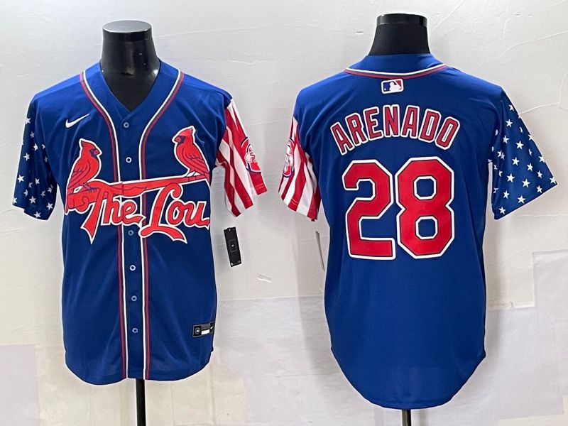 Men 2025 St.Louis Cardinals #28 Arenado Blue a generation of national flags Joint Name Nike MLB Jersey style 1
